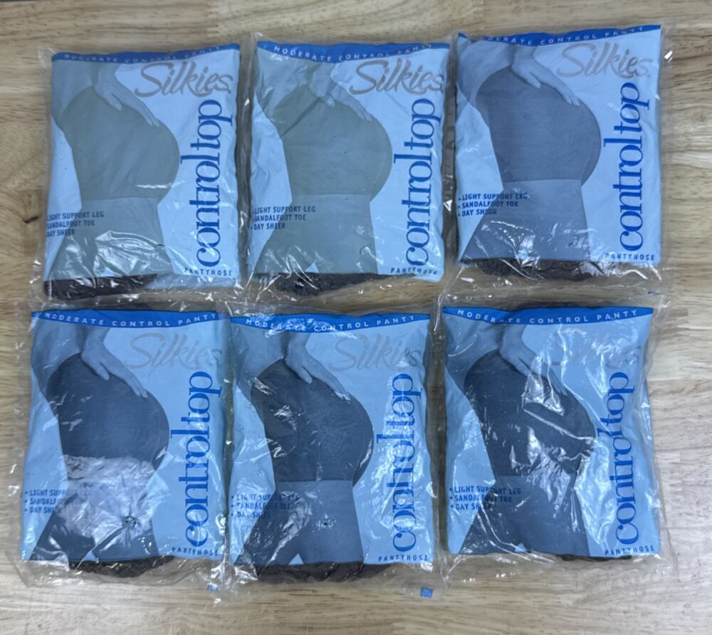 6 - 2003 Vtg NIP Silkies Pantyhose Control Top Size Large Mocha 070303